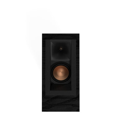 Black speaker with a brown center on a white background