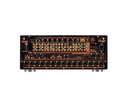 Audio equipment with various connectors and controls on a white background