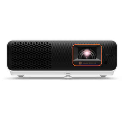 Projector with brand logo on a white background