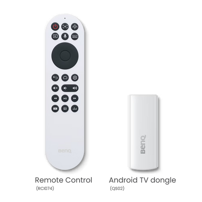 Two electronic devices labeled 'remote control' and 'media TV dongle' on a white background