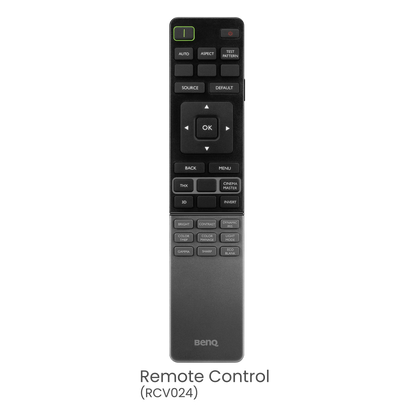 Black BenQ remote control on a white background