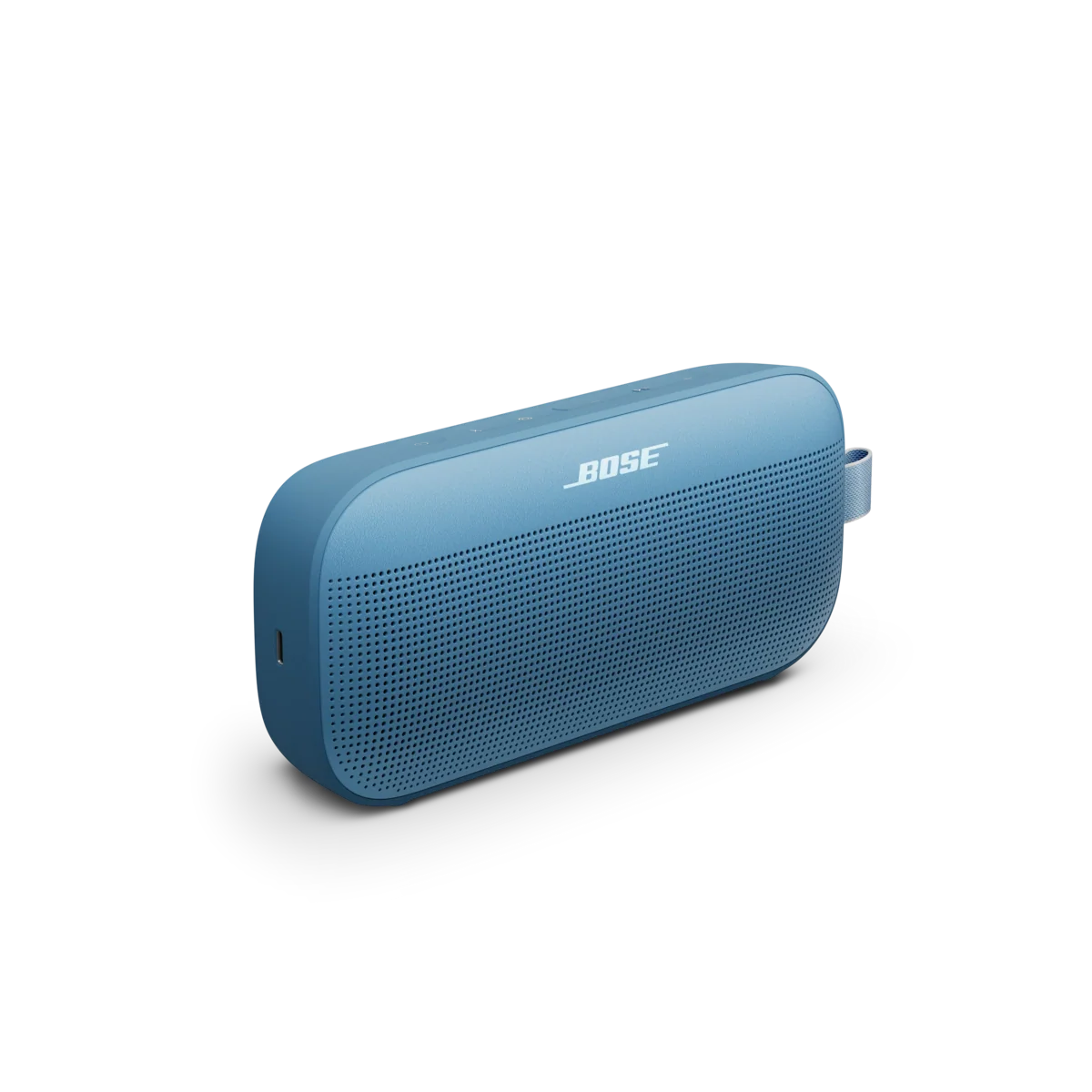 Blue Bose portable speaker on a white background