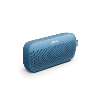 Blue Bose portable speaker on a white background