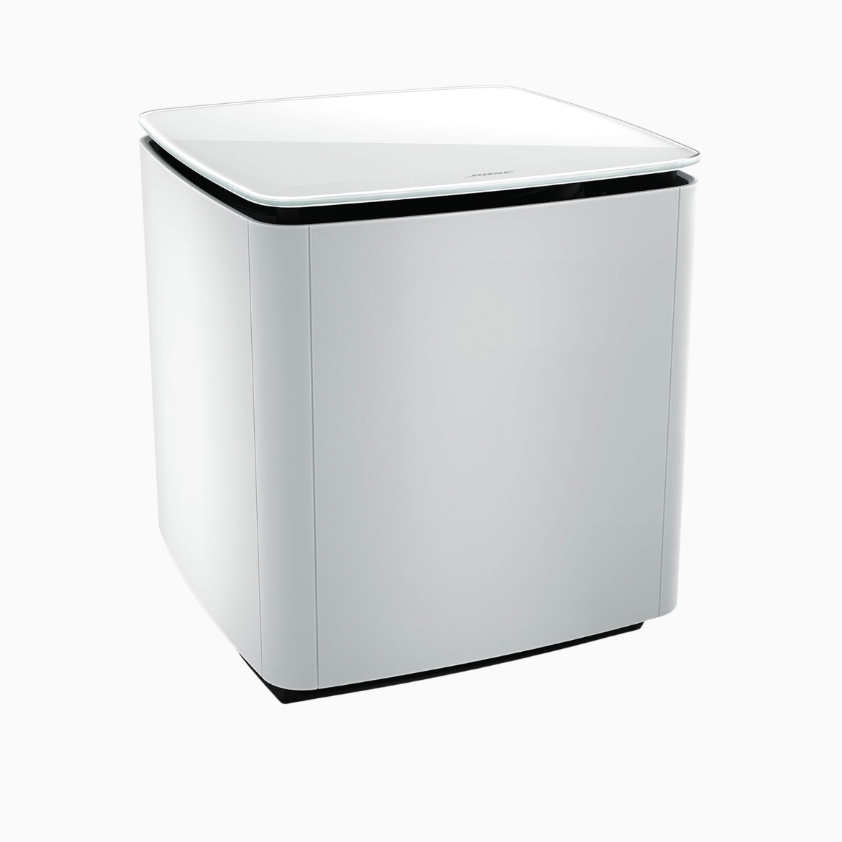 White subwoofer with a black rim on a white background