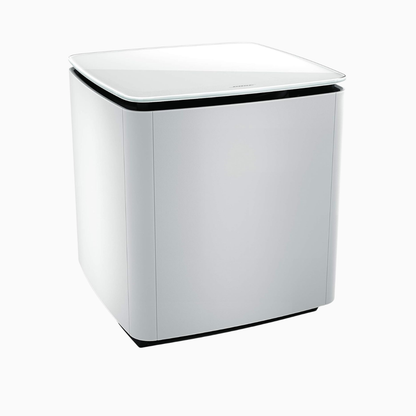 White subwoofer with a black rim on a white background
