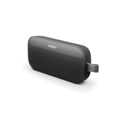 Black Bose portable speaker on a white background