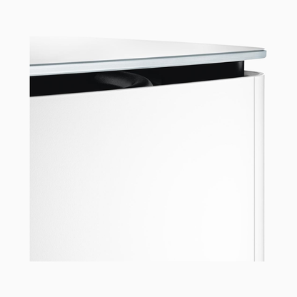 White cabinet with a glass top on a white background