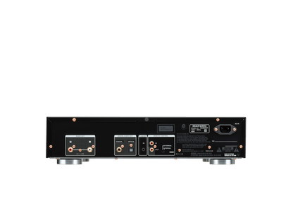 Back view of an audio equipment component on a white background