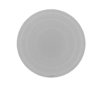 Round gray rug with a textured pattern on a white background
