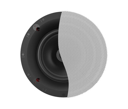 Ceiling speaker with black and white design on a white background