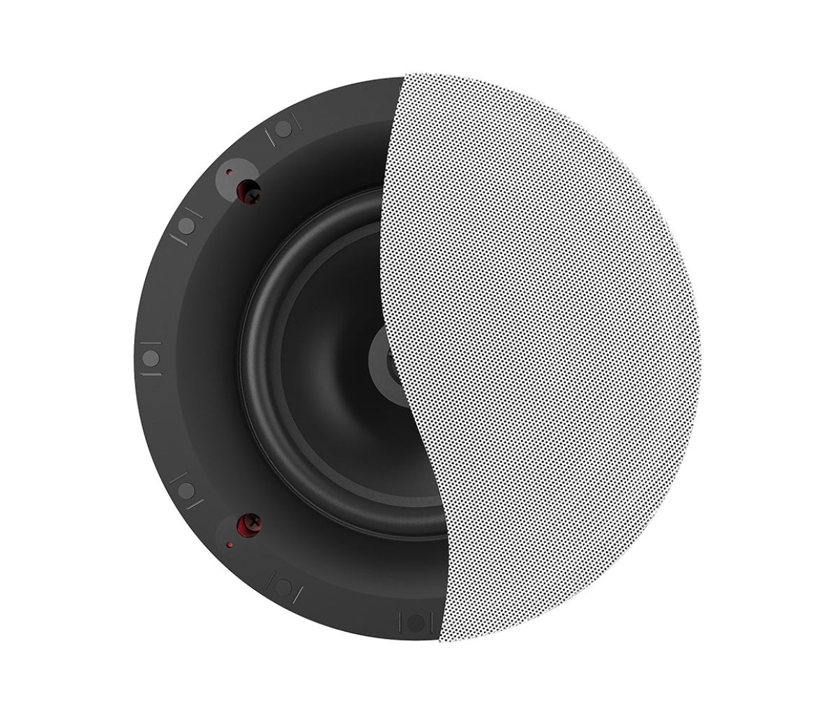 Ceiling speaker with black and white design on a white background