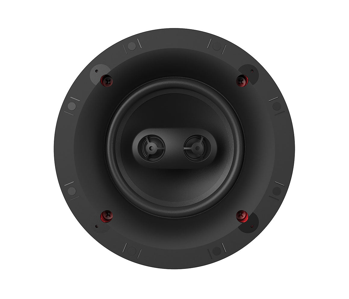 Black round speaker on a white background