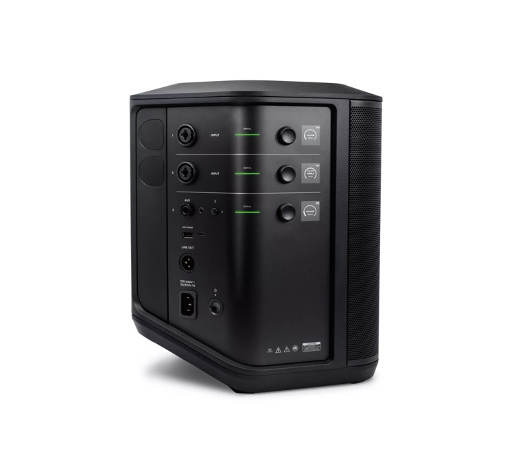 Black audio equipment with control panels on a white background