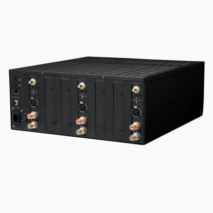 Black electronic device with multiple ports on a white background
