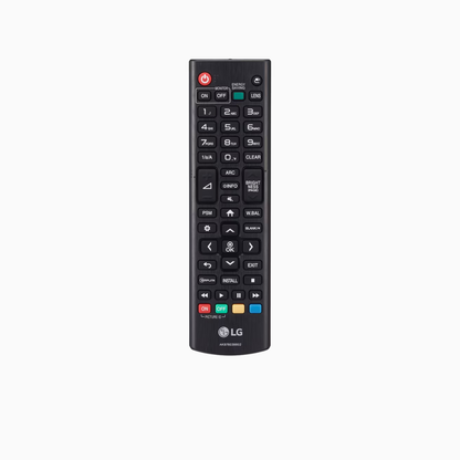 Black LG remote control on a white background