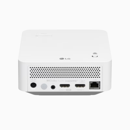 Back view of an LG projector on a white background