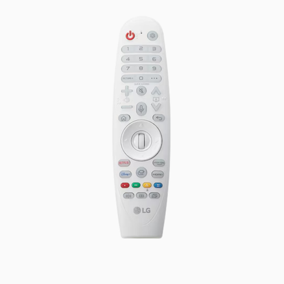 White remote control with LG logo on a white background