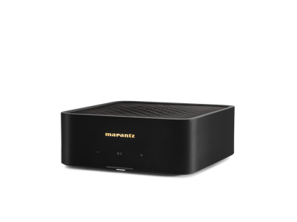 Black Marantz amplifier on a white background