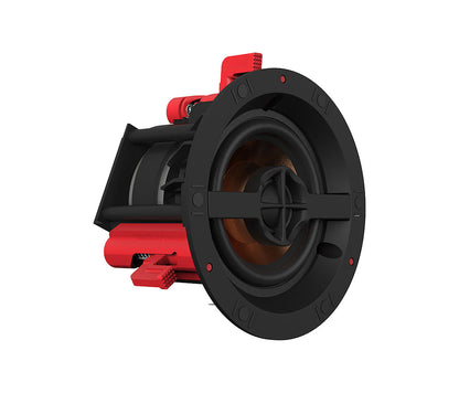 Black and red speaker on a white background