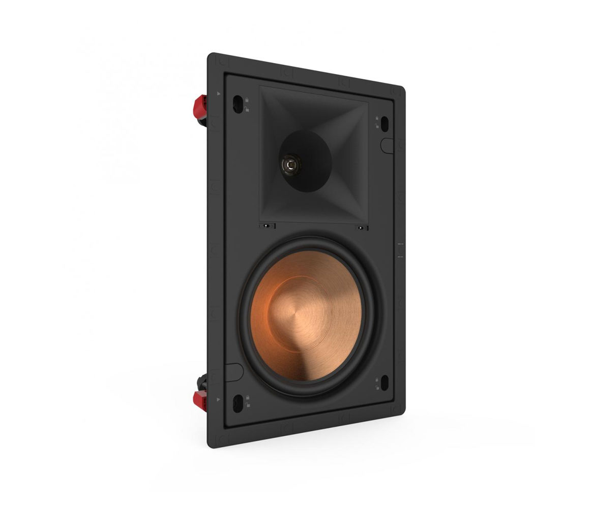 Black ceiling speaker with copper cone on a white background