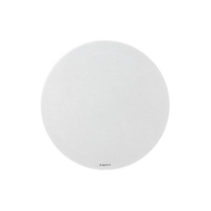 Round white ceiling speaker on a white background