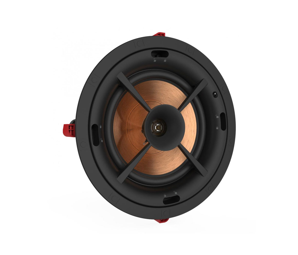 Round speaker with metallic interior on a white background