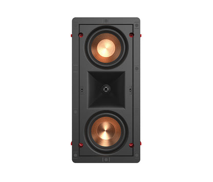 Wall-mounted speaker with copper cones on a white background