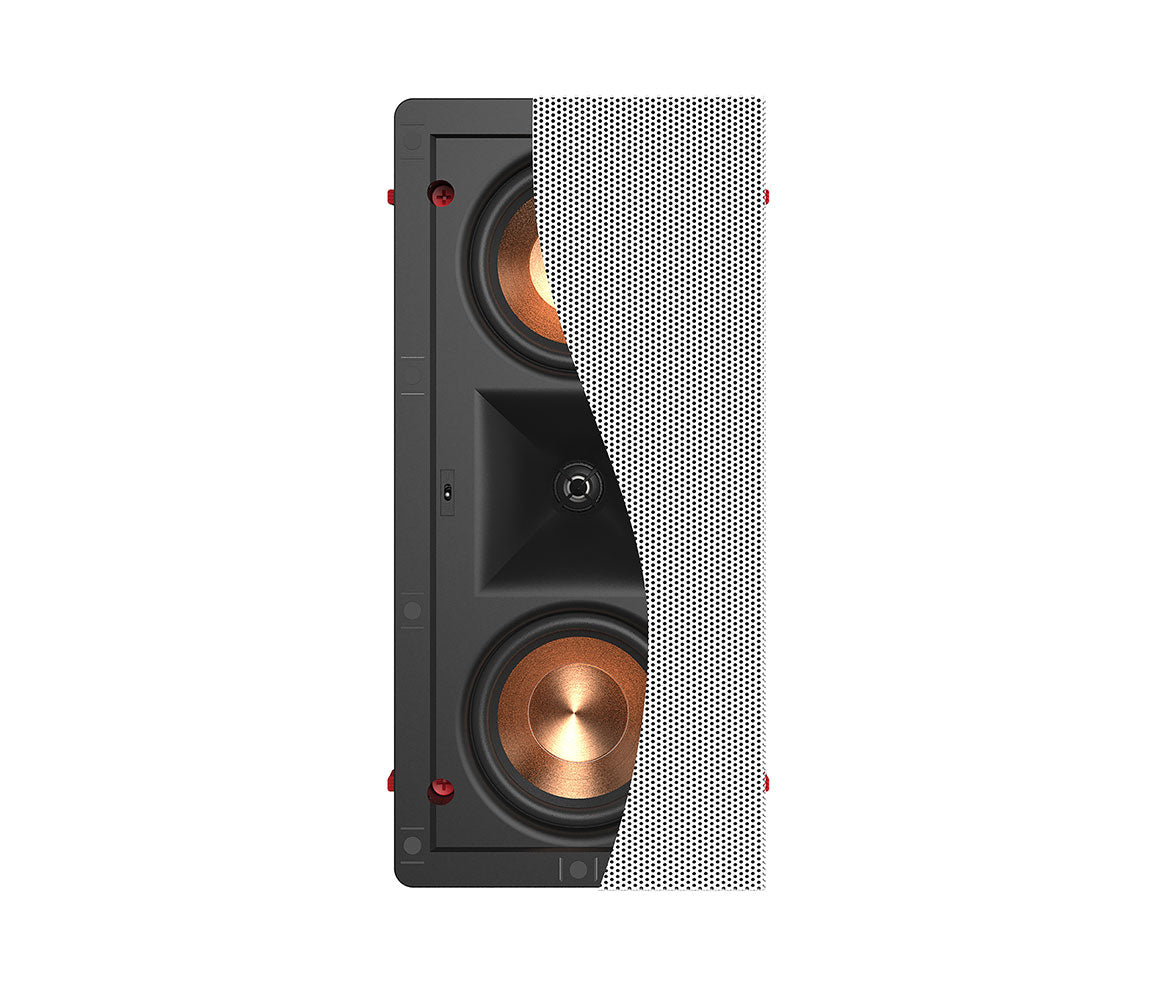 Speaker with metallic cone and black casing on a white background
