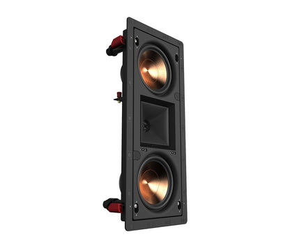Pair of Klipsch speakers on a white background
