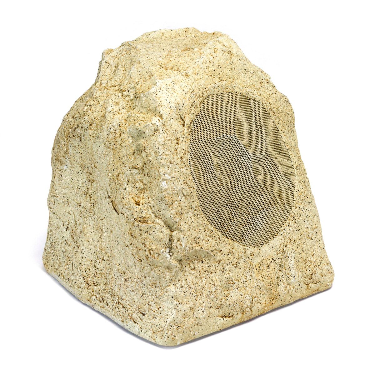 Rustic stone-style outdoor speaker on a white background