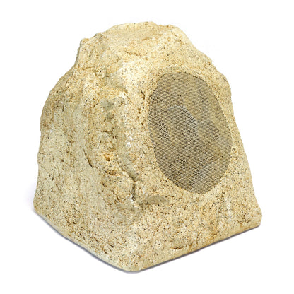 Rustic stone-style outdoor speaker on a white background