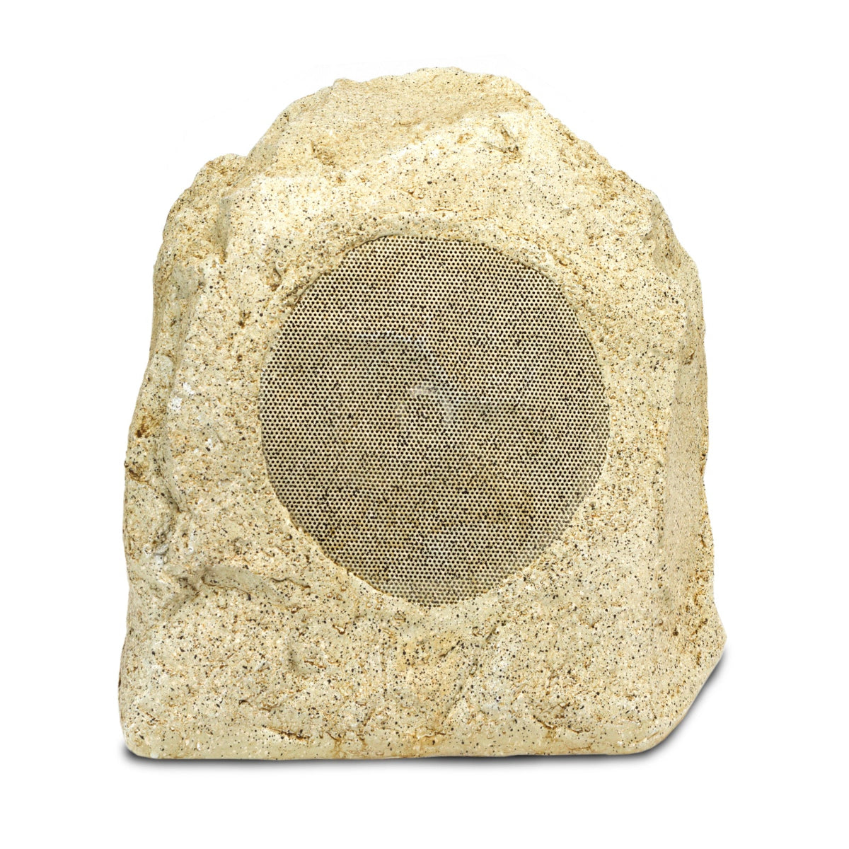 Rustic stone-like outdoor speaker on a white background