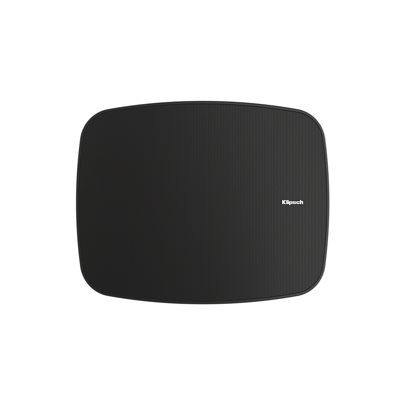 Black outdoor speaker with Klipsch logo on a white background