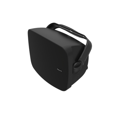Black outdoor speaker on a white background