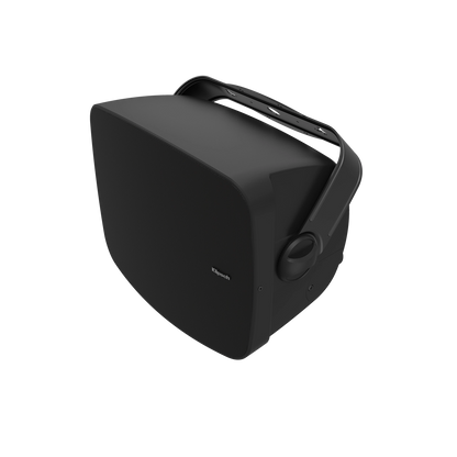 Black outdoor speaker on a white background