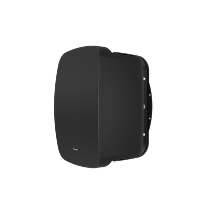 Black outdoor speaker on a white background