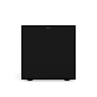 Black subwoofer with Klipsch logo on a white background