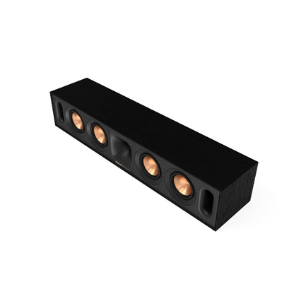 Black speaker bar with multiple drivers on a white background