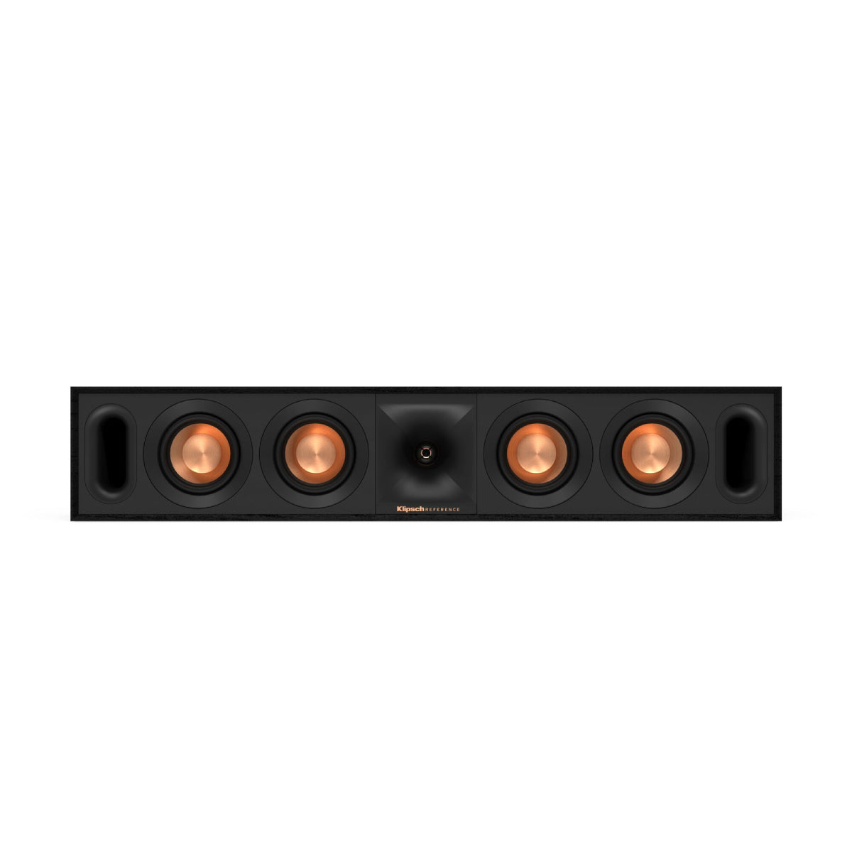 Center channel speaker with four circular drivers on a white background