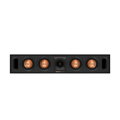 Center channel speaker with four circular drivers on a white background