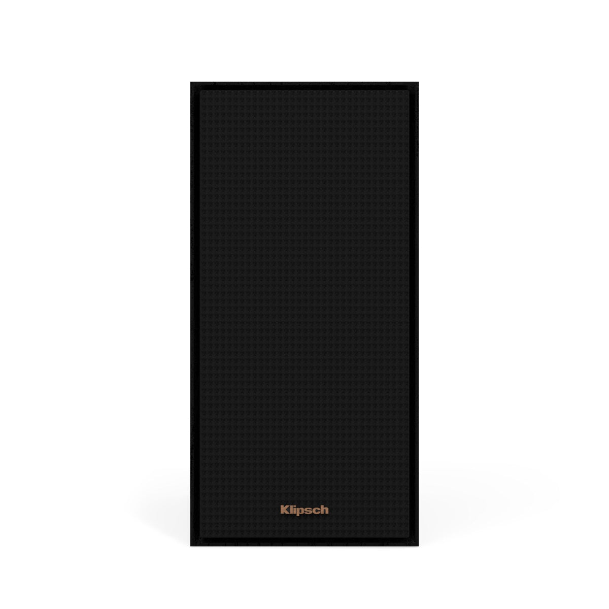 Black speaker with Klipsch logo on a white background