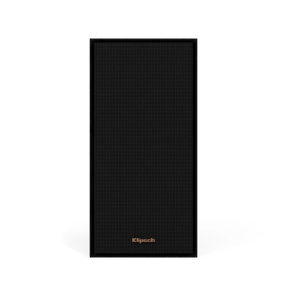 Black speaker with Klipsch logo on a white background