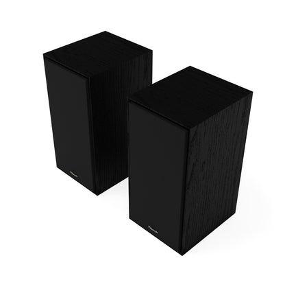 Pair of black speakers on a white background