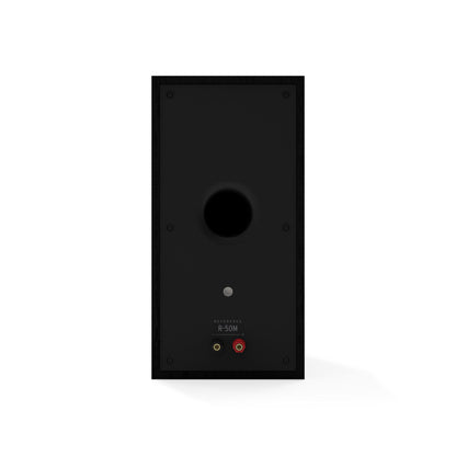 Black rectangular speaker with audio connectors on a white background