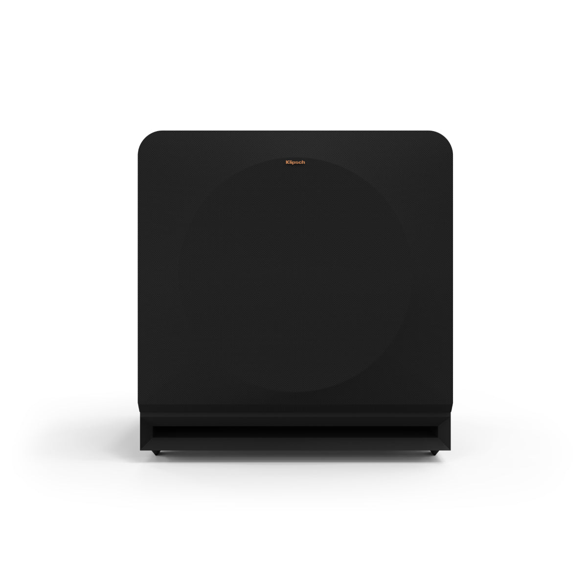 Black subwoofer on a white background