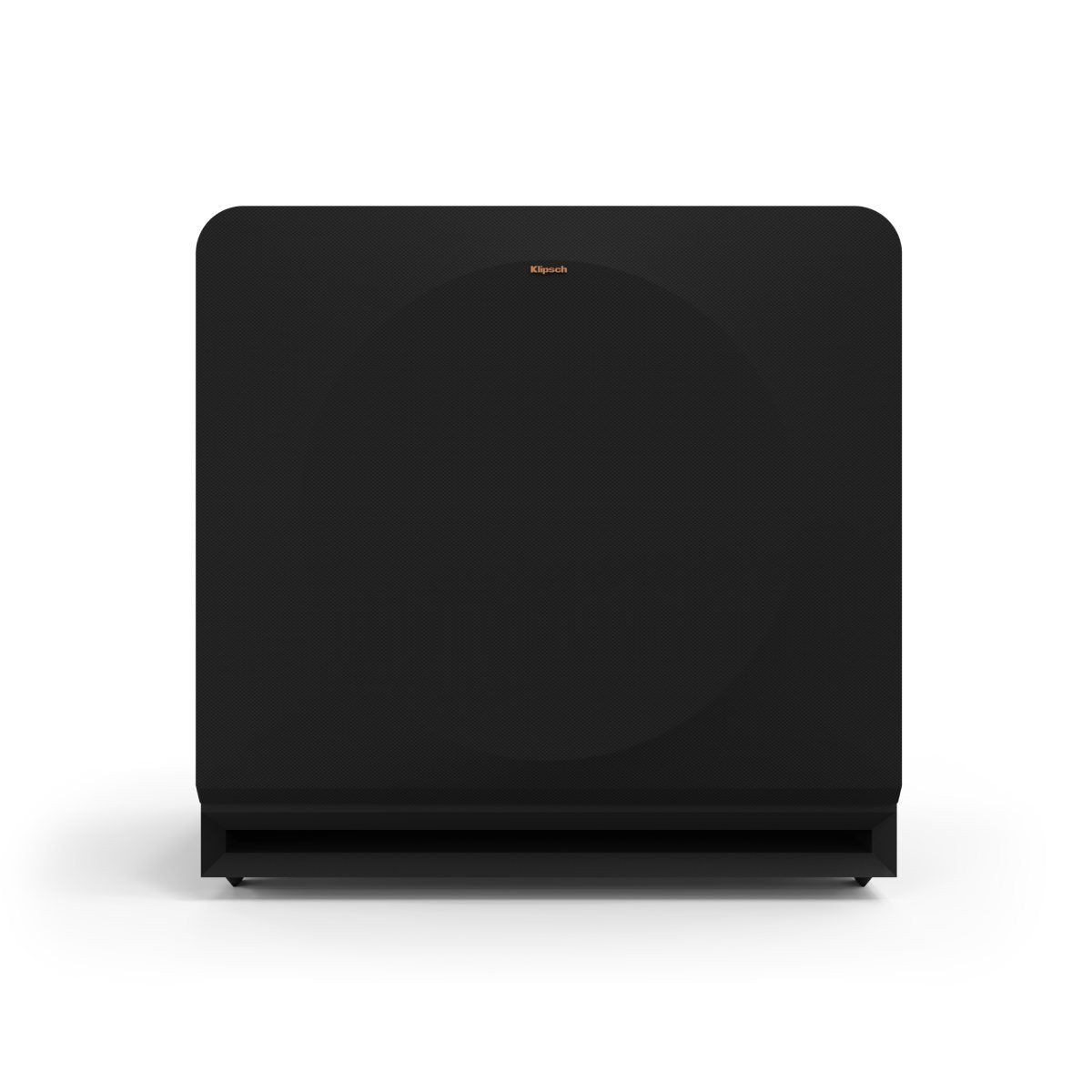 Black subwoofer on a white background