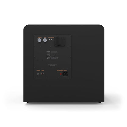 Black electronic device with connectivity ports on a white background