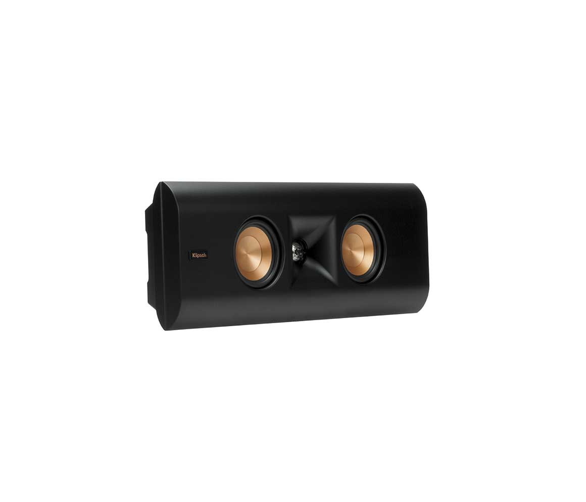 Black speaker with wooden cones on a white background