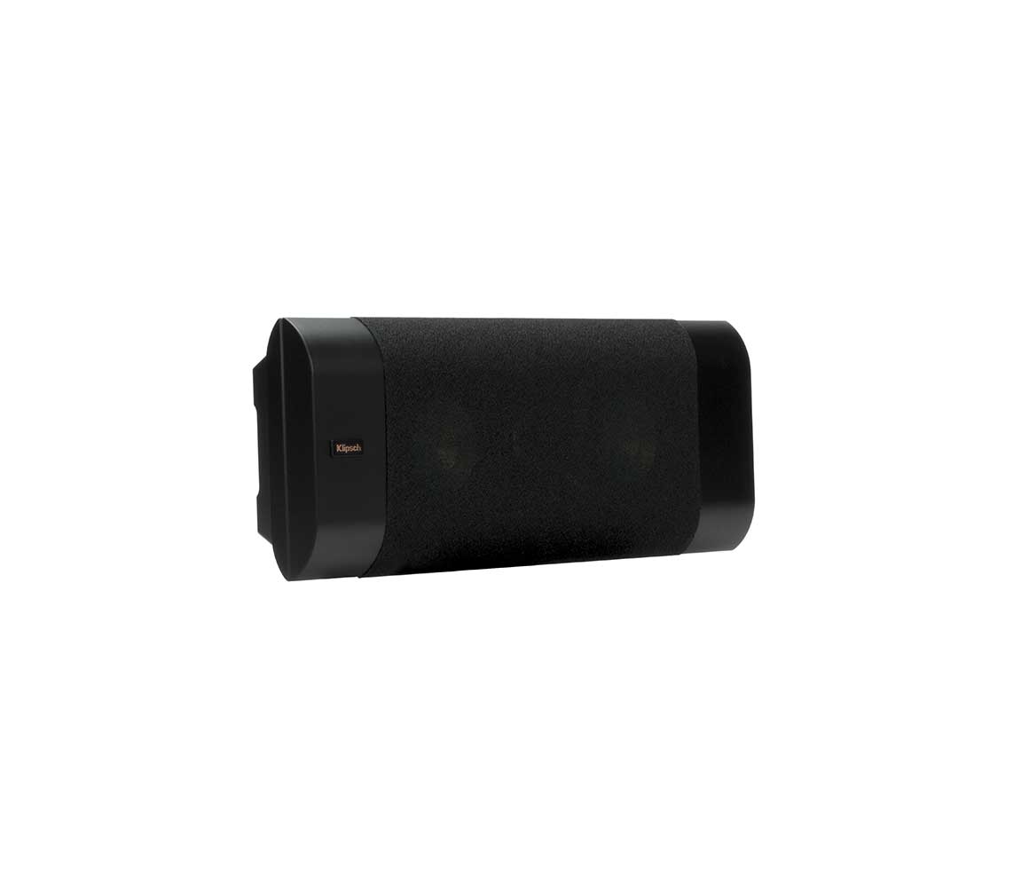 Black cylindrical speaker on a white background