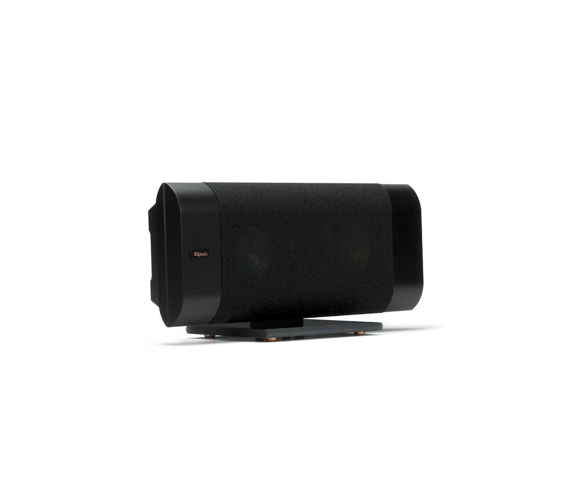 Black cylindrical speaker on a white background